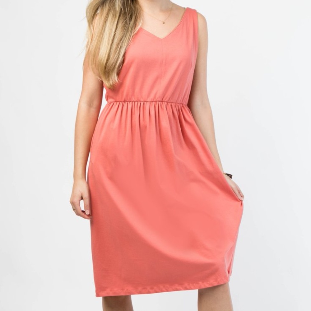 Organic Cotton Cinch Waist A Line Dress in Coral